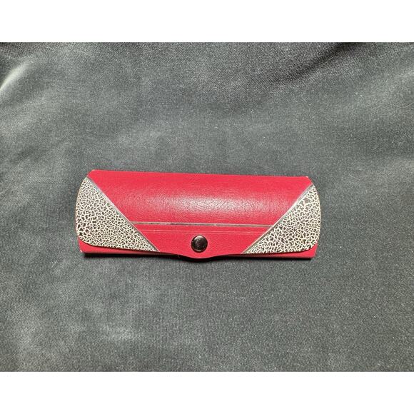 Vintage 1950s Red Hard Shell Leather Eyeglass Case Black Speckled Velvet Lined main image 16